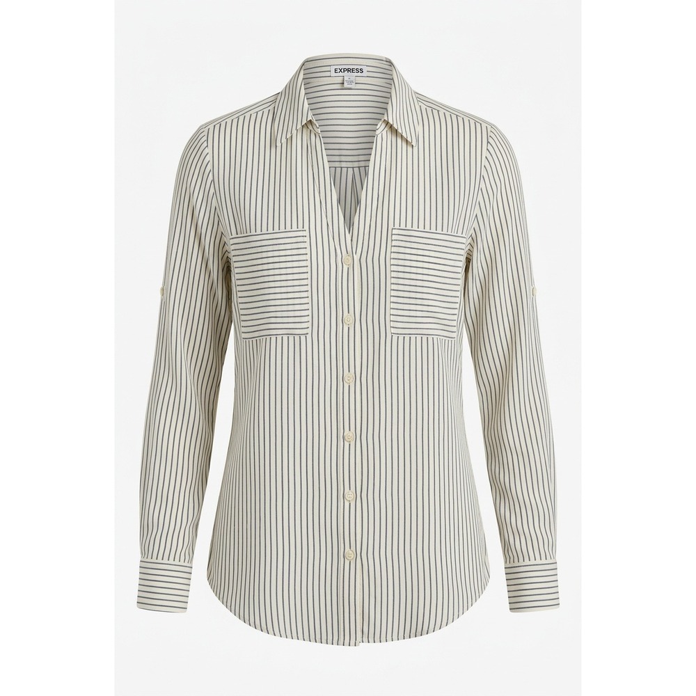 Express Cream and Black Striped Button-Down Shirt